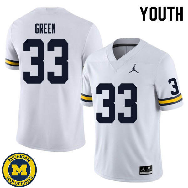 Youth Michigan Wolverines #33 German Green White College Game Jersey